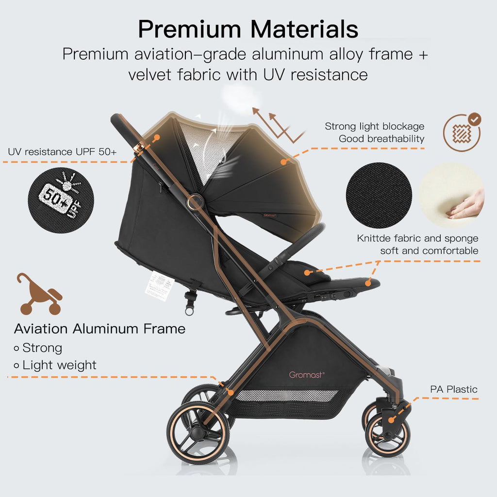 Gravity Folding Baby Stroller with Canopy & Cup Holder, Black S26397