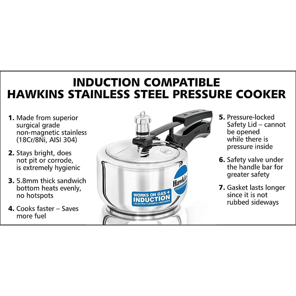Stainless Steel Induction and Gas Compatible Pressure Cooker Combo Set, Silver (2 litre and 3 litre wide) H354