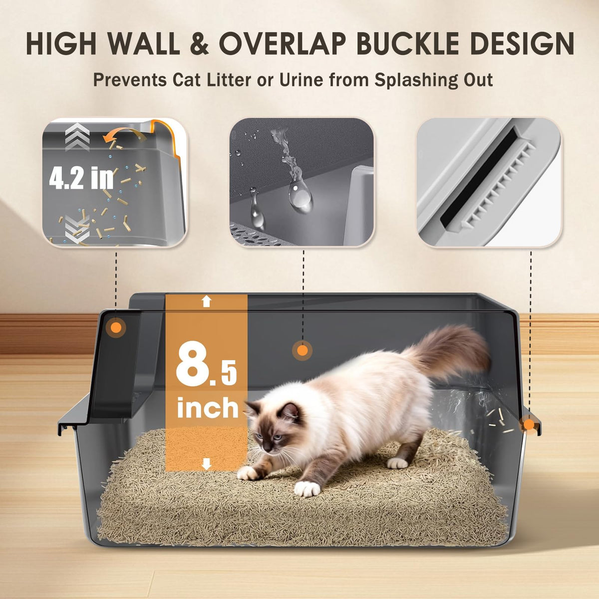 Stainless Steel High Sided Litter Box with Scoop J214966