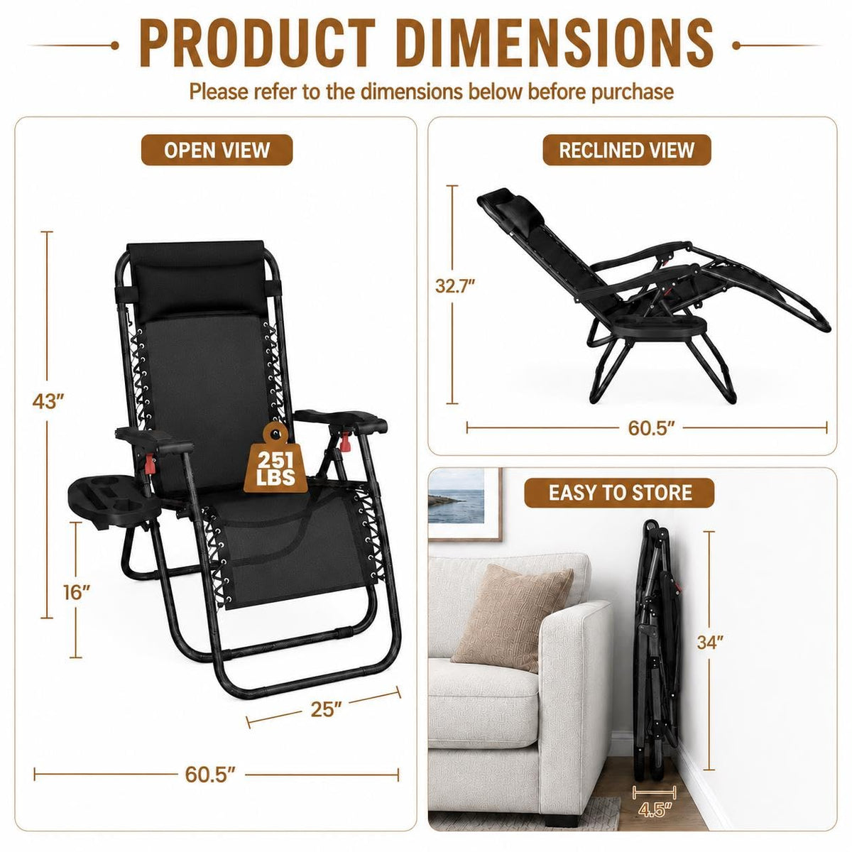 26" Zero Gravity Recliners Set of 2 Dark Black O1556