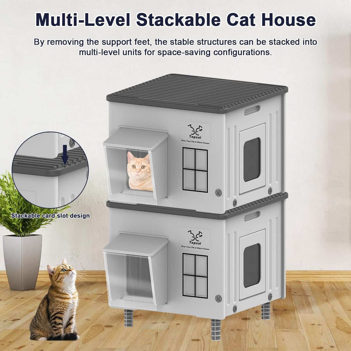 Heated Cat House with Safety Escape Doors and Heating Pads F96613