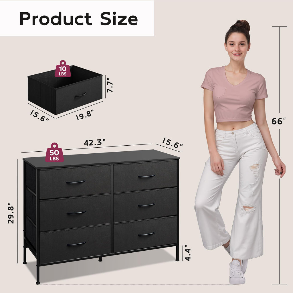 Black 6 Drawer Fabric Dresser D82049