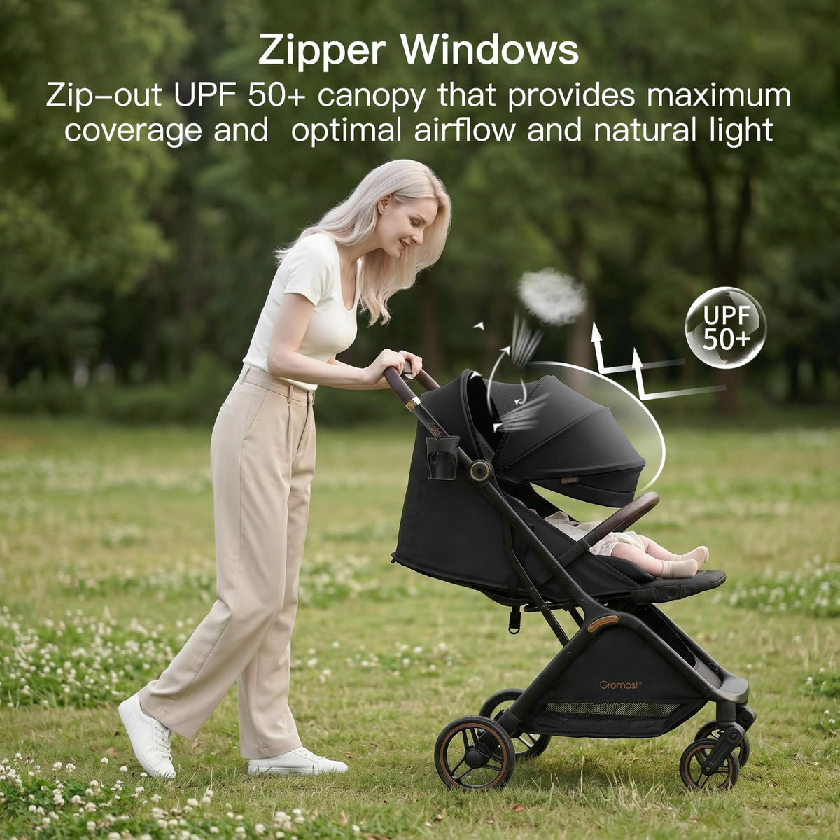 Gravity Folding Baby Stroller with Canopy & Cup Holder, Black S26397