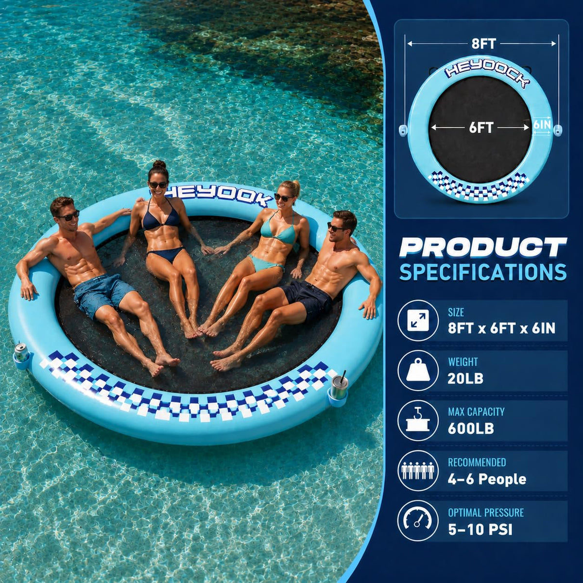 Inflatable Floating Ring Dock with Mesh, 8 FT X1280