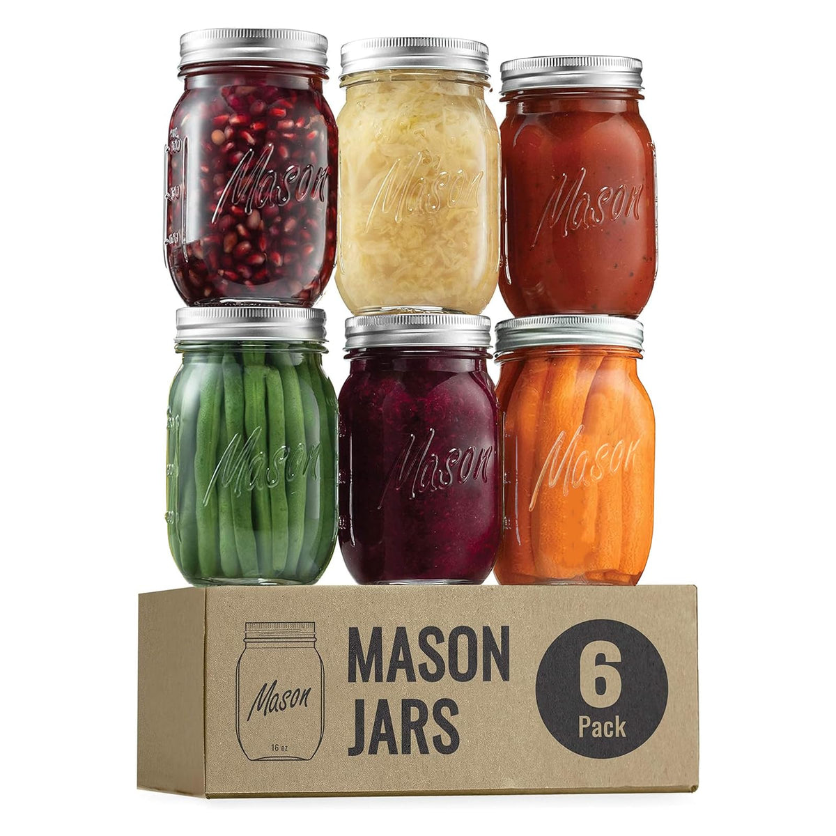 16 Oz 6 Pack Regular Mouth Mason Jars F37299