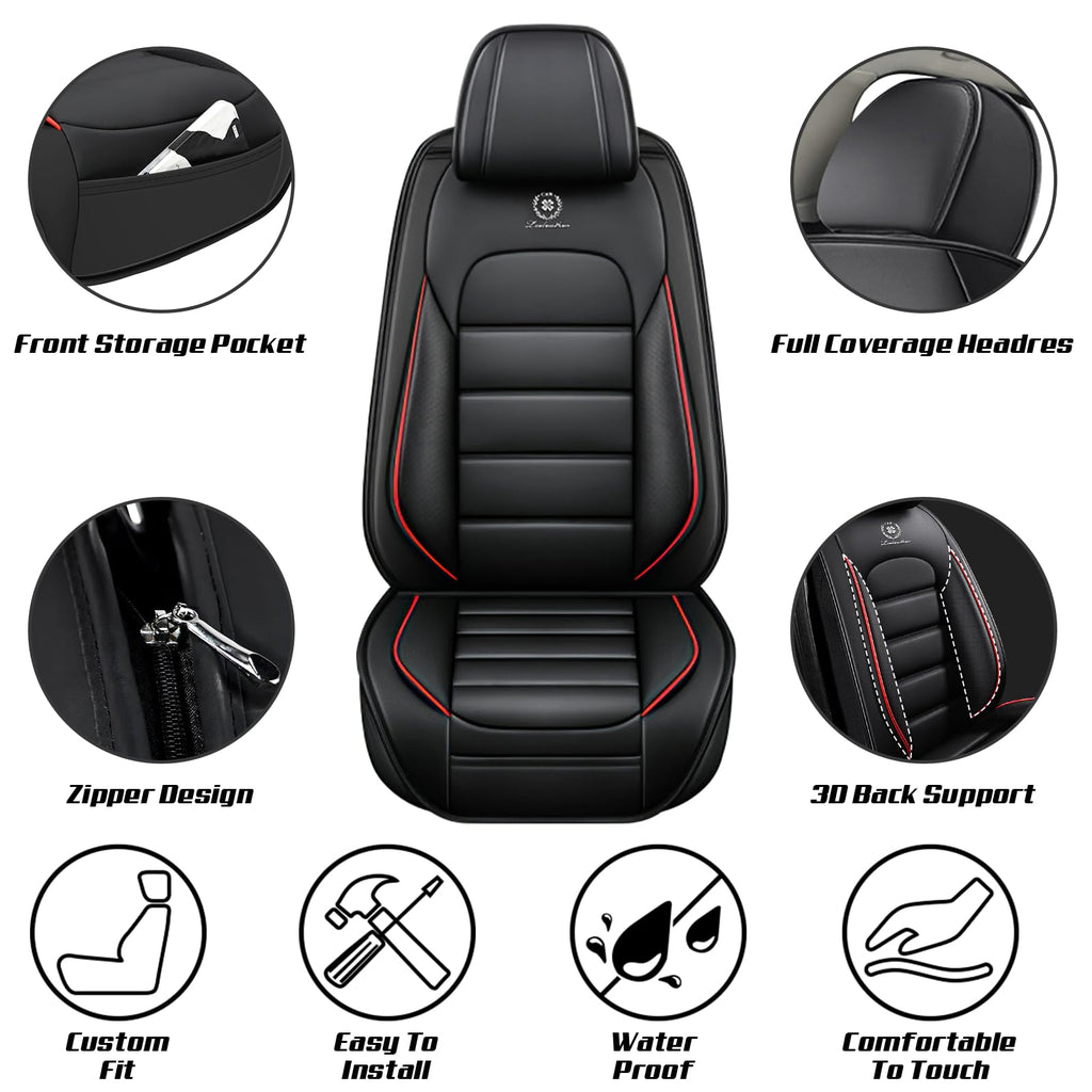 Waterproof Nappa Leather Full Coverage Car Seat Covers Full Set Black Red T204793