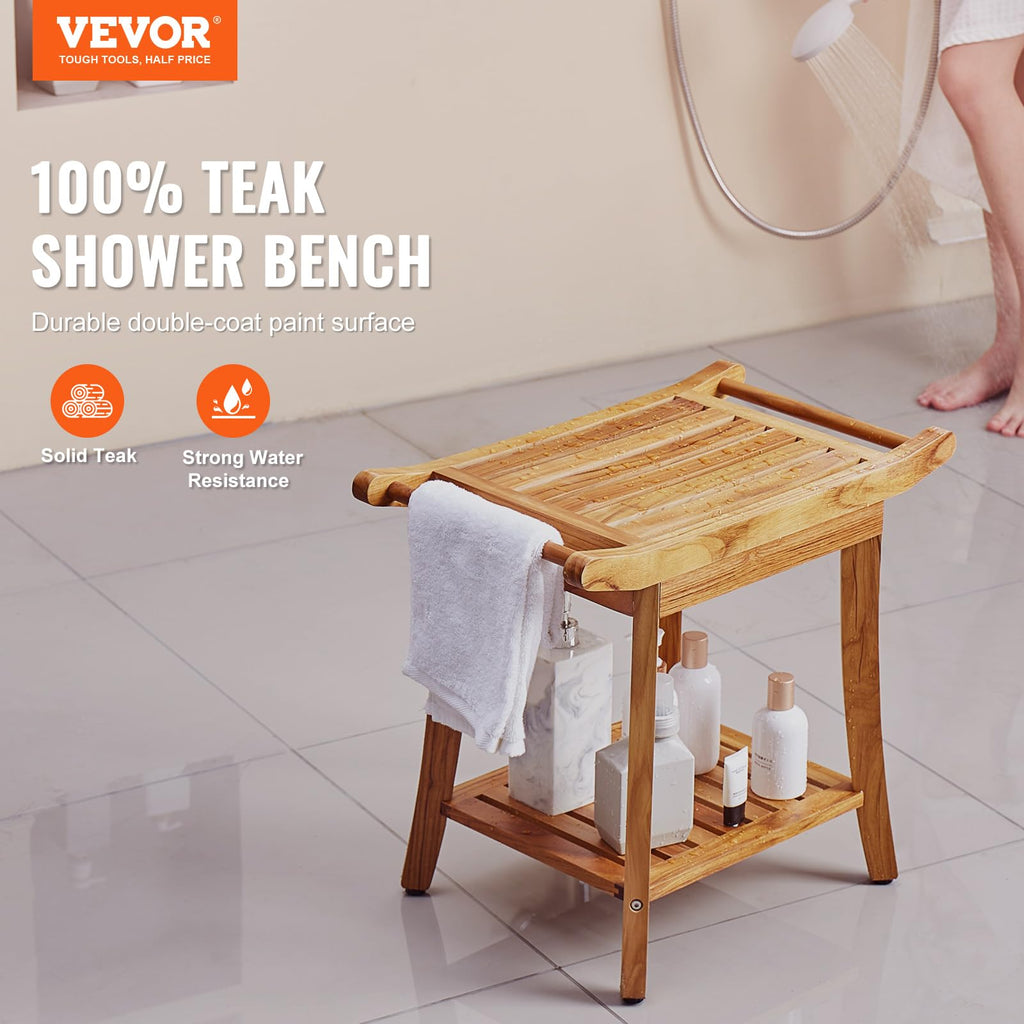Teak Shower Bench with Storage Shelf F413368