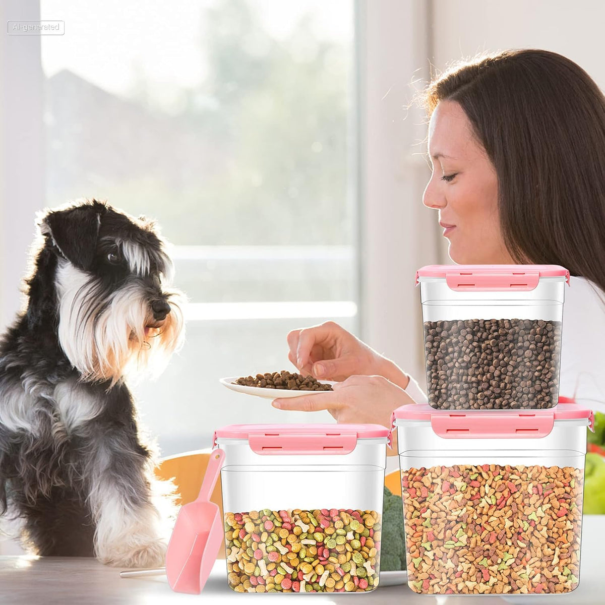 3 Pieces Plastic Pet Food Storage Containers with Spoon S988166