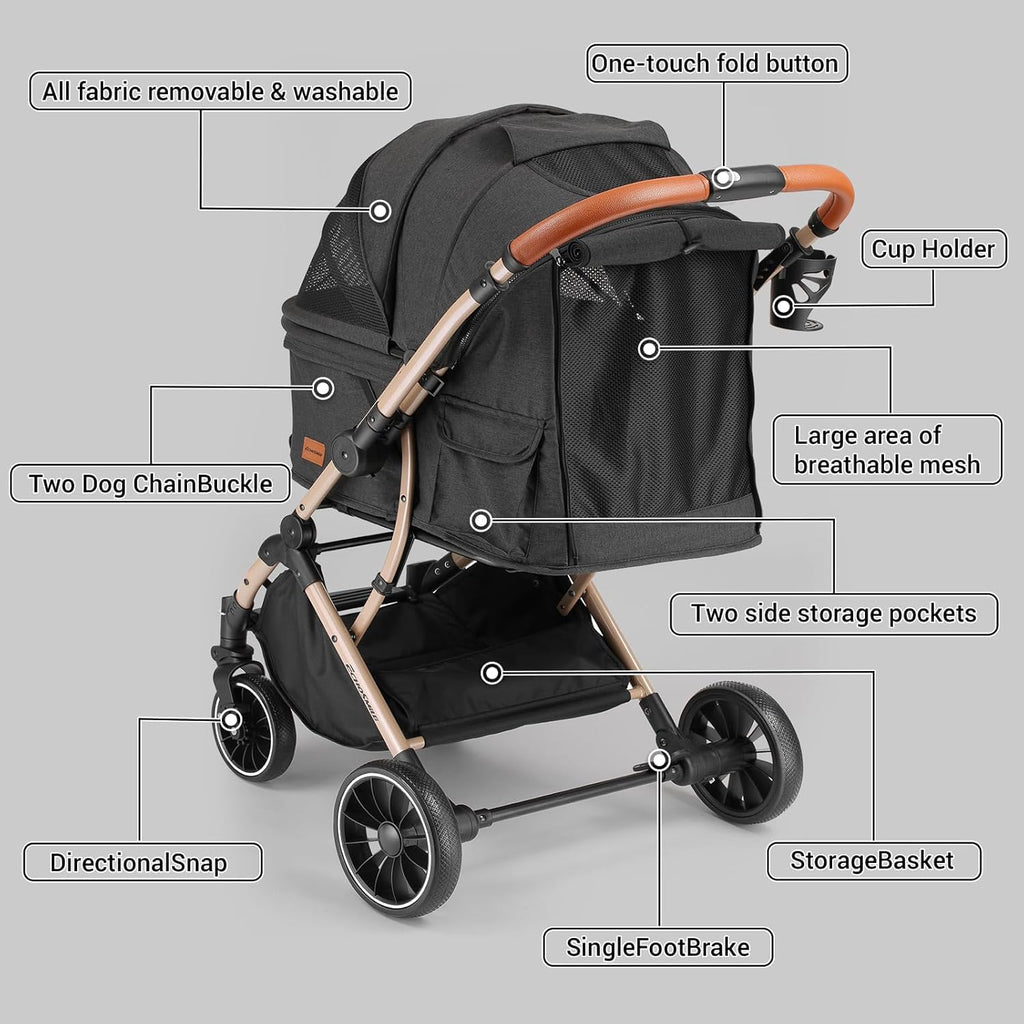 4-Wheel Pet Stroller with Reversible Handle L2696