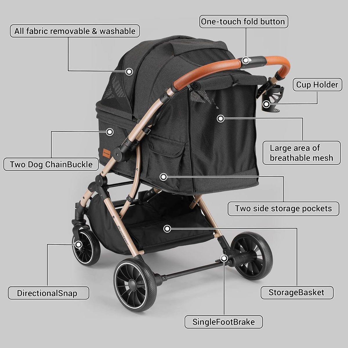 4-Wheel Pet Stroller with Reversible Handle L2696