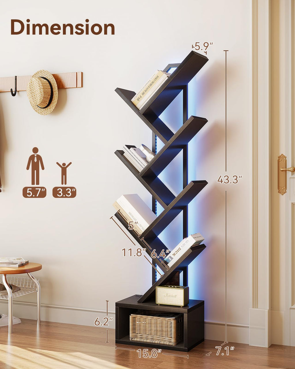 Black 6-Tier Tree Bookshelf with LED Lights H776