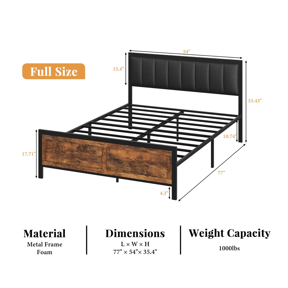 Full Size Metal Bed Frame with Headboard and Footboard E298