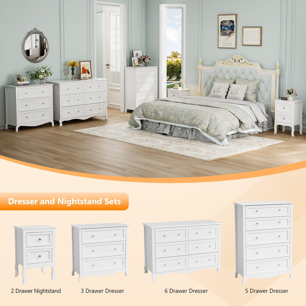 White 6 Drawer Wood Dresser with Curved Legs U22621