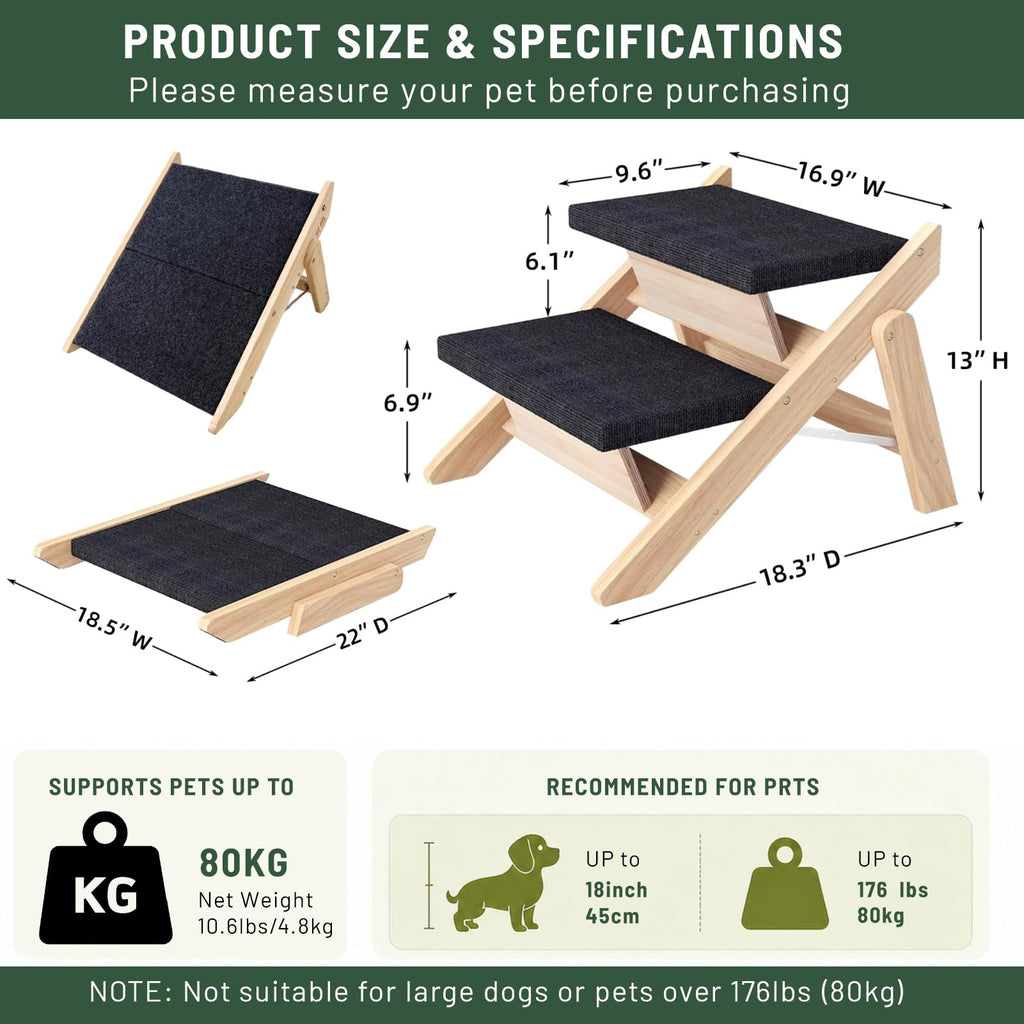 Wooden 2-in-1 Foldable Pet Stairs & Ramp G1303