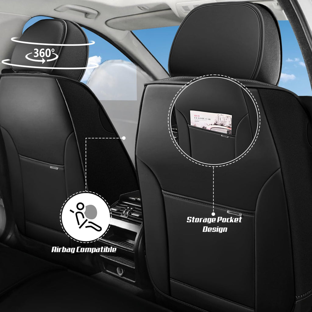 Waterproof Nappa Leather Full Coverage Car Seat Covers Full Set Black Red T204793
