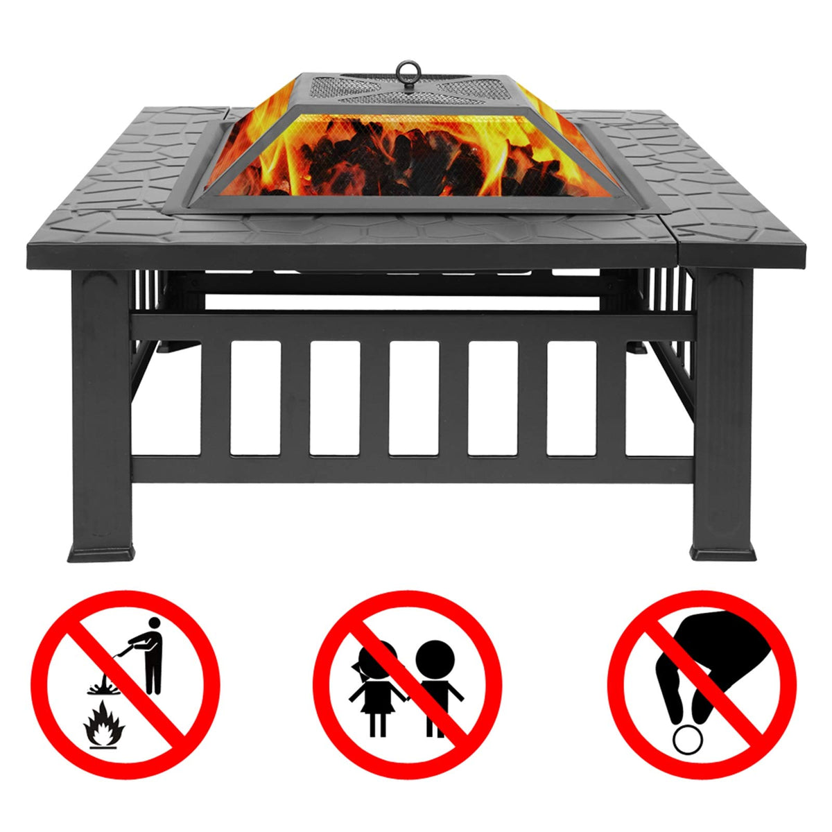 32" Wood Burning Metal Fire Pit with Poker B20885