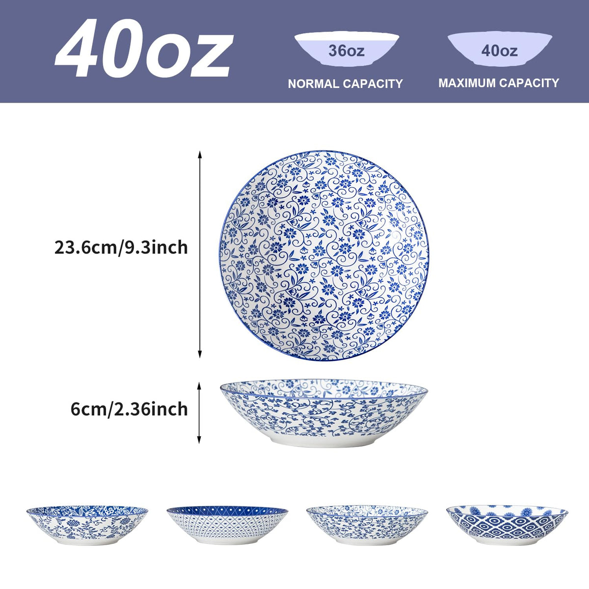 40 Oz Ceramic Pasta Bowls Set of 4 E4504