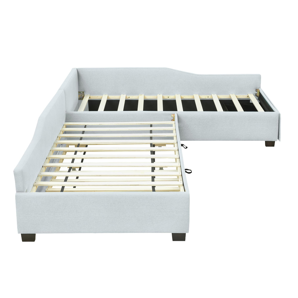 Double Twin Size L Shaped Upholstered Daybed with Trundle and Storage Drawer M917