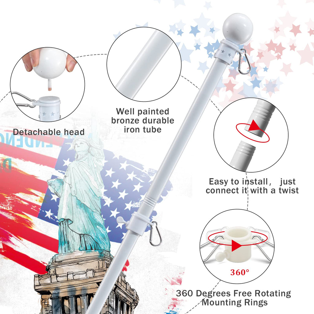 5ft Tangle Free Metal House Flag Pole with 3x5 Embroidered US Flag F366