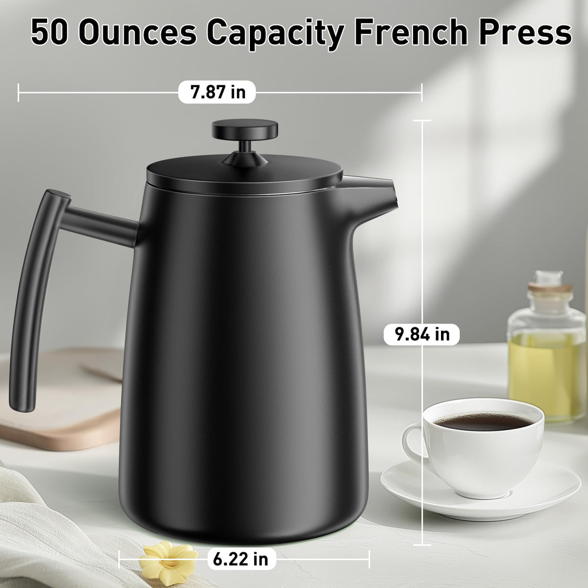 50oz Stainless Steel Insulated French Press Coffee Maker L5532
