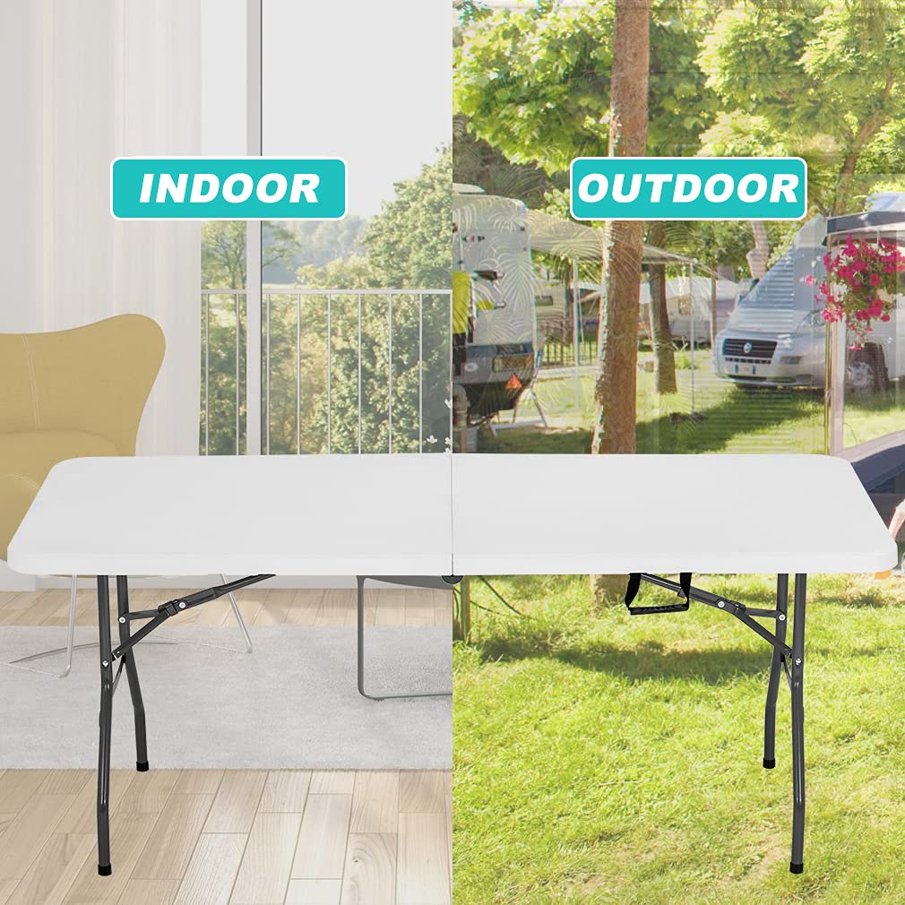 6 ft Folding Table Portable Heavy Duty Adjustable Height White Y709