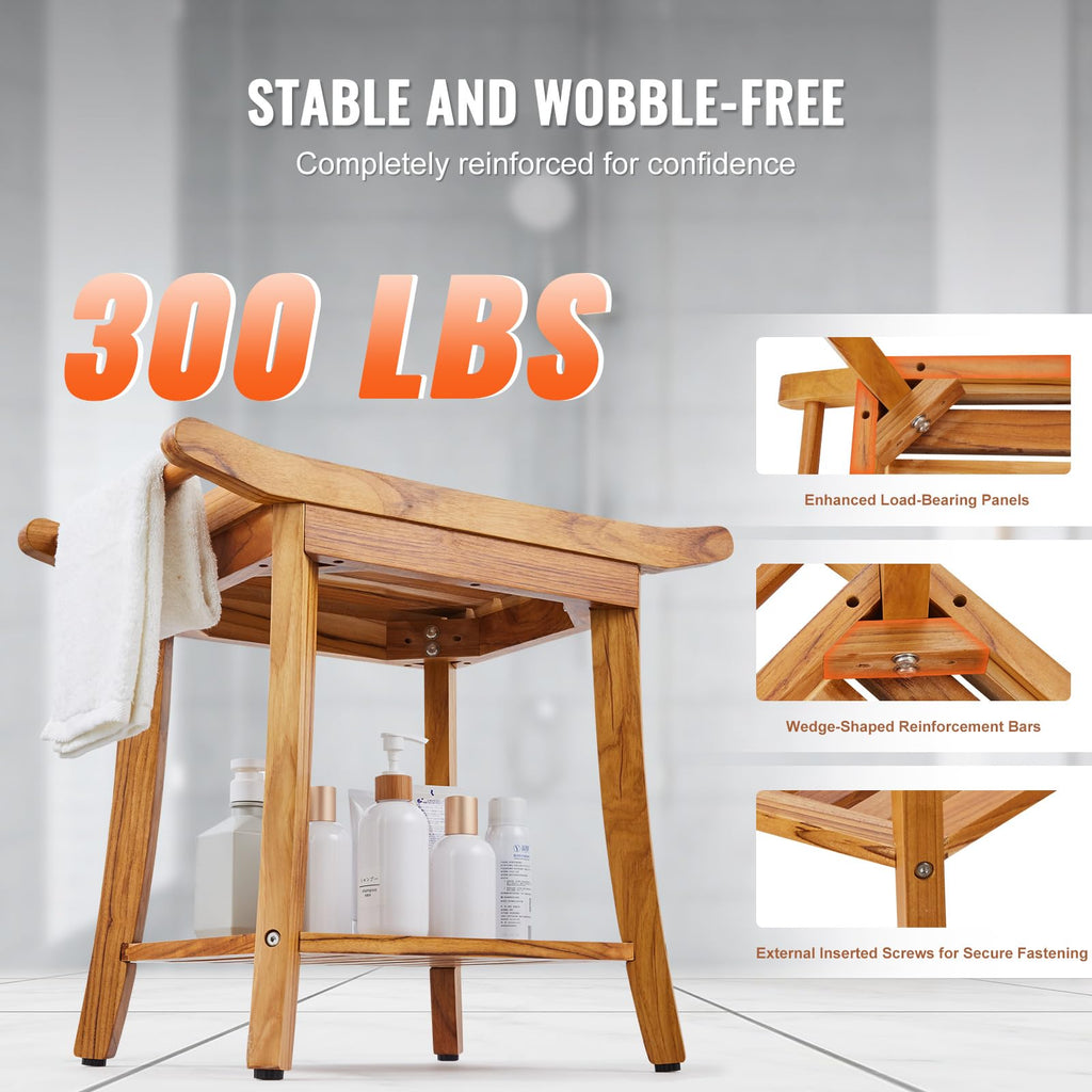 Teak Shower Bench with Storage Shelf F413368