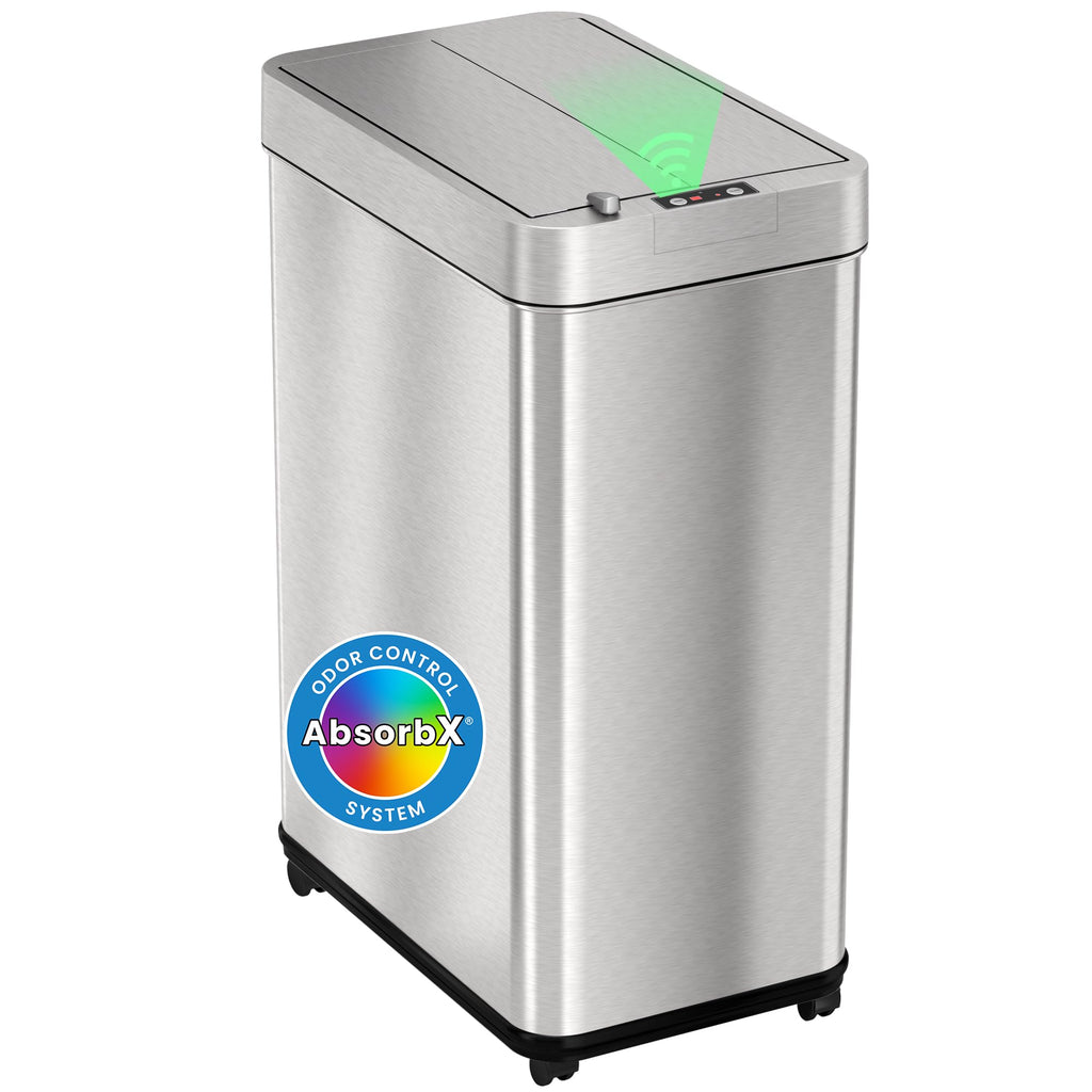 13 Gallon Sensor Kitchen Trash Can with Lid & Wheels C13368