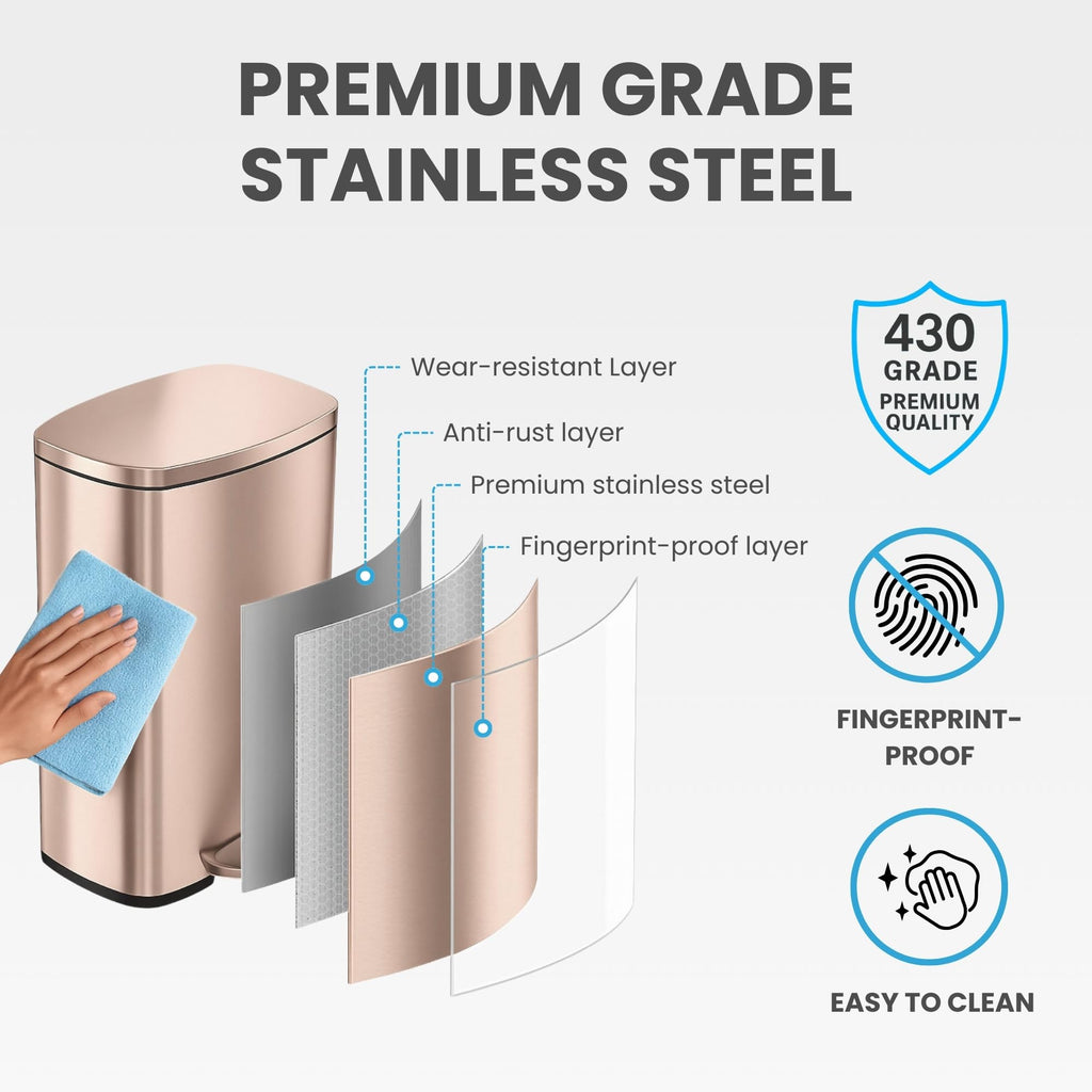 13.2 Gallon Rose Gold Stainless Steel Step Trash Can L687417