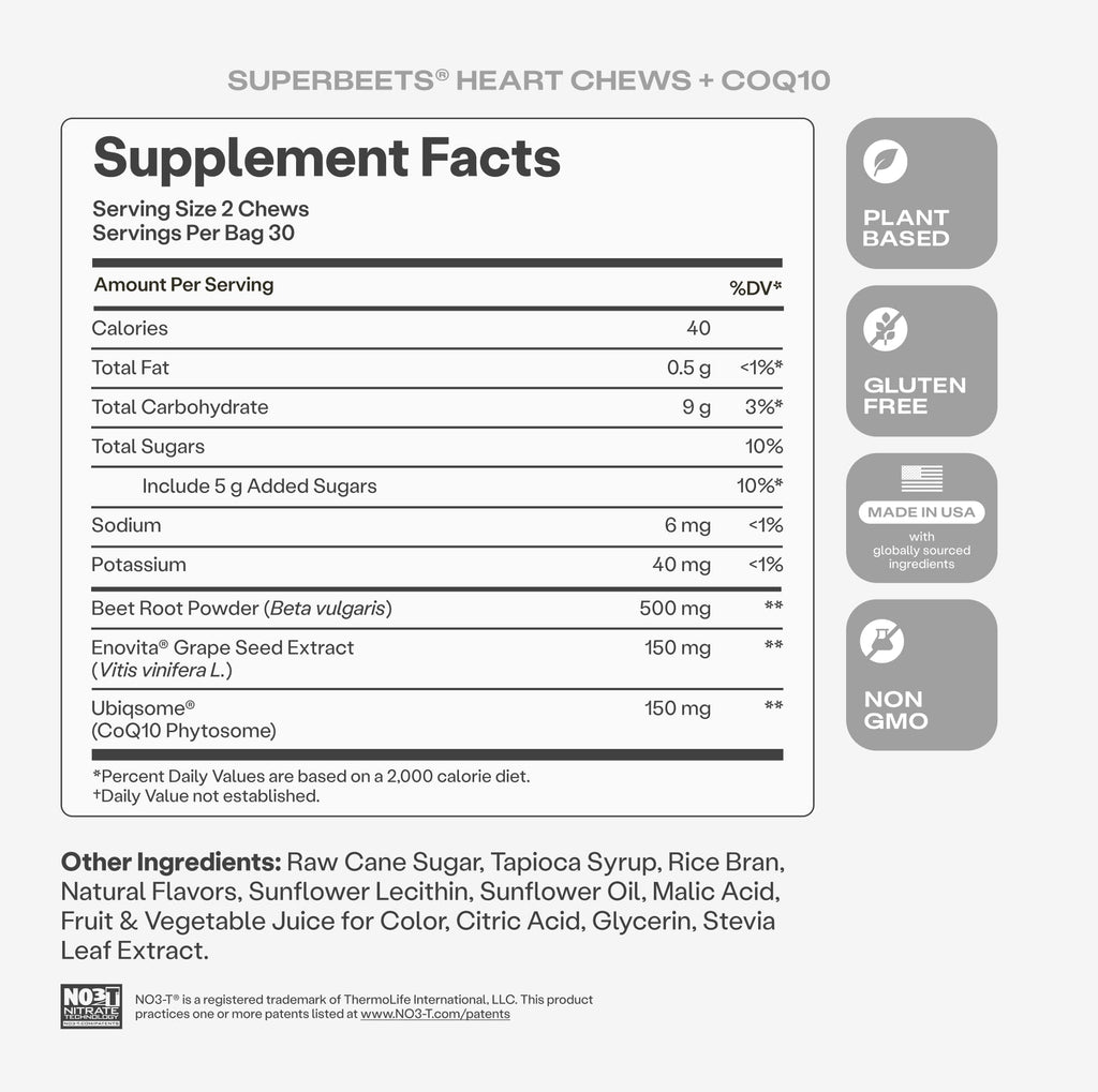 SuperBeets 5-in-1 Heart Chews 150mg CoQ10 60 Ct R5644