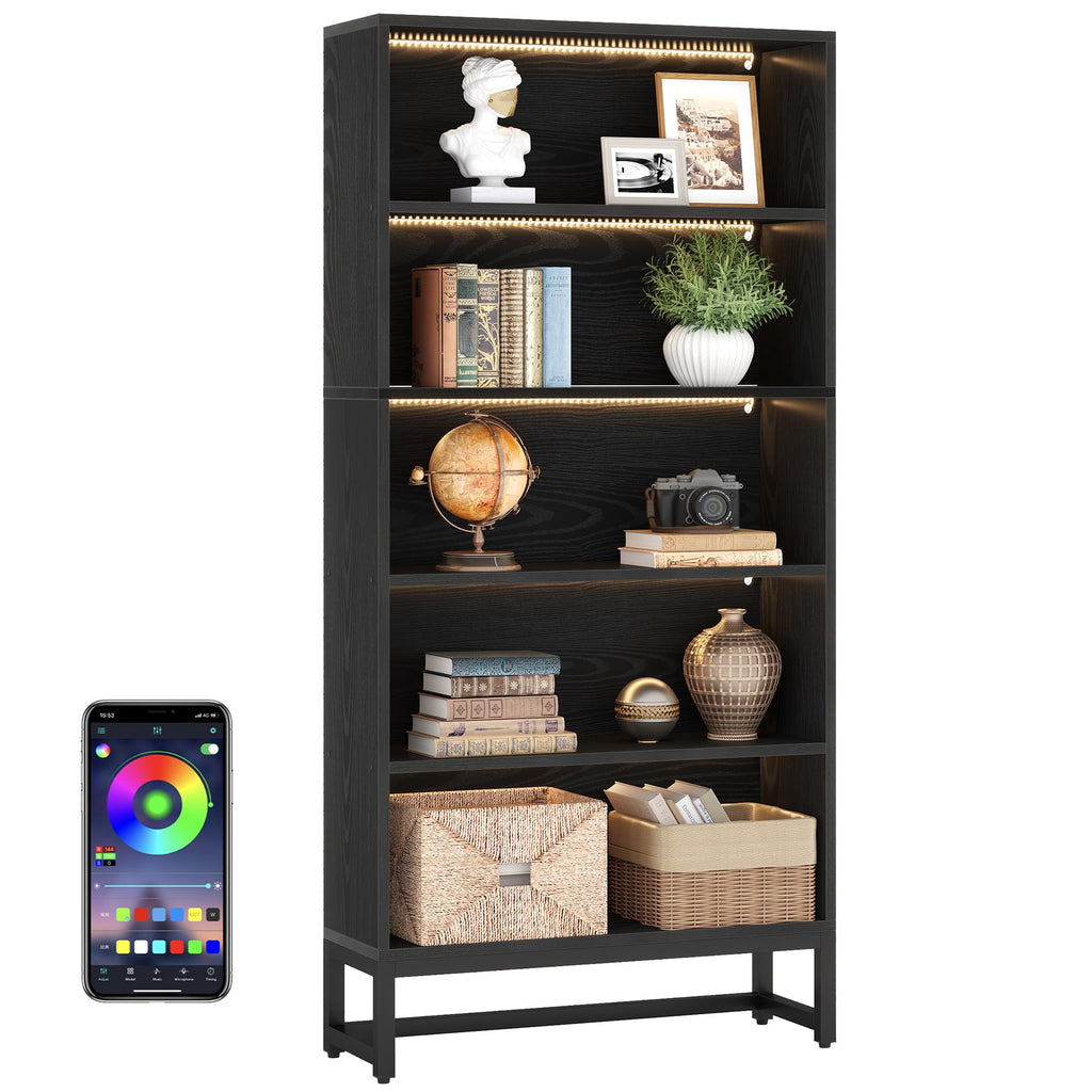 Black 70.8” 5-Tier Bookcase with LED Lights X2333