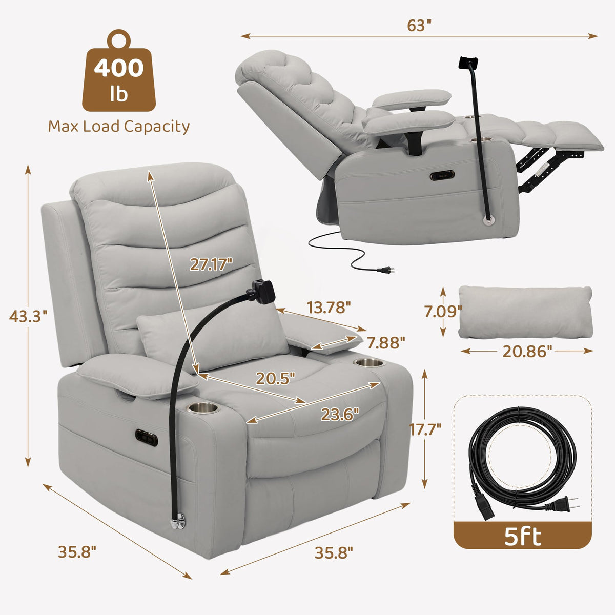 Grey Swivel Rocking Recliner L336
