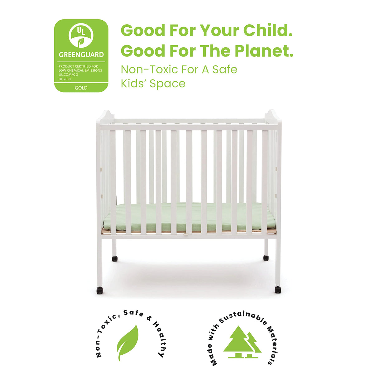 Folding Portable Mini Baby Crib with Mattress, White V50710