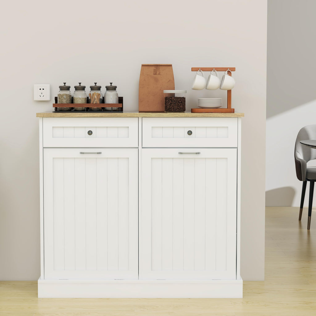White 2x10 Gallon Solid Wood Trash Cabinet U96719