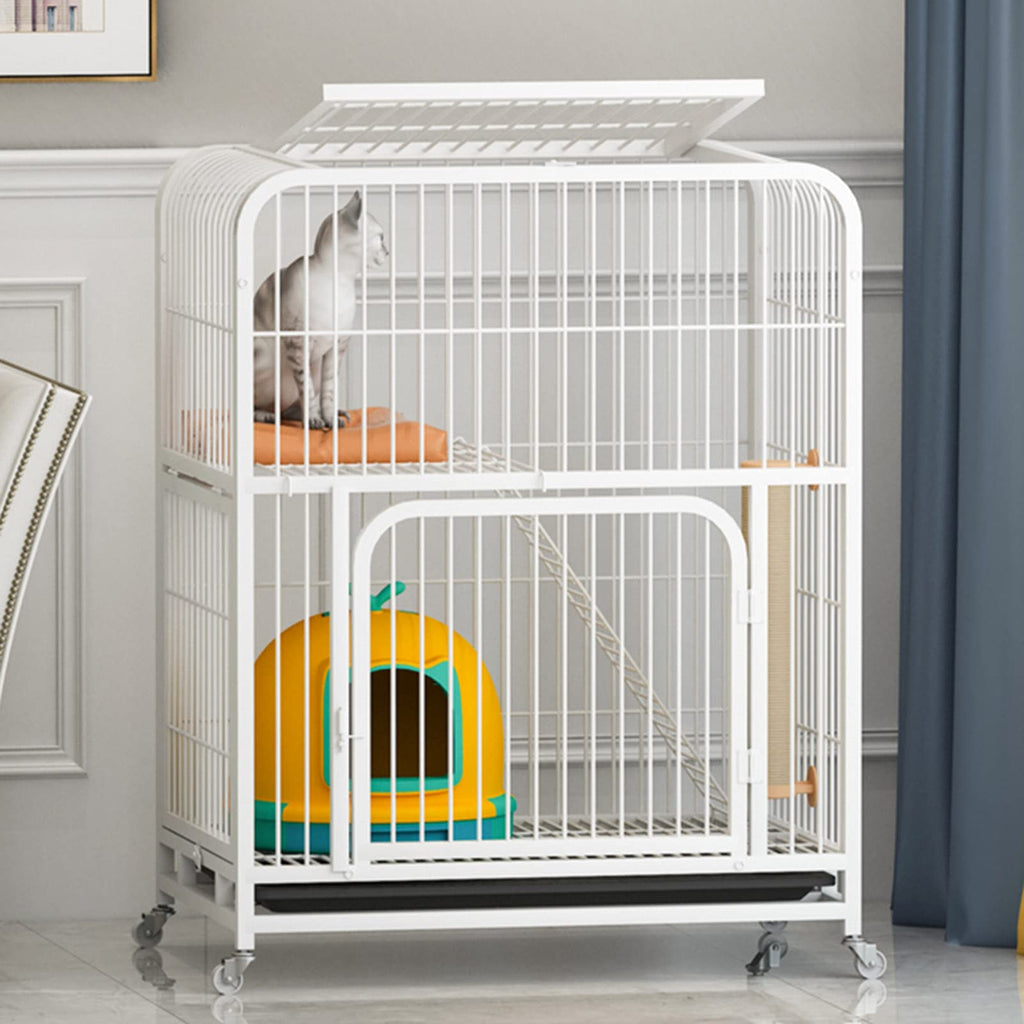 Large 3-Tier Metal Wire Cat Cage with Hammock and Casters B988418