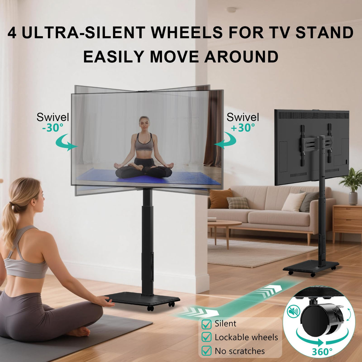 Rolling TV Stand with Power Outlet for 39-75 inch TV, Black O491