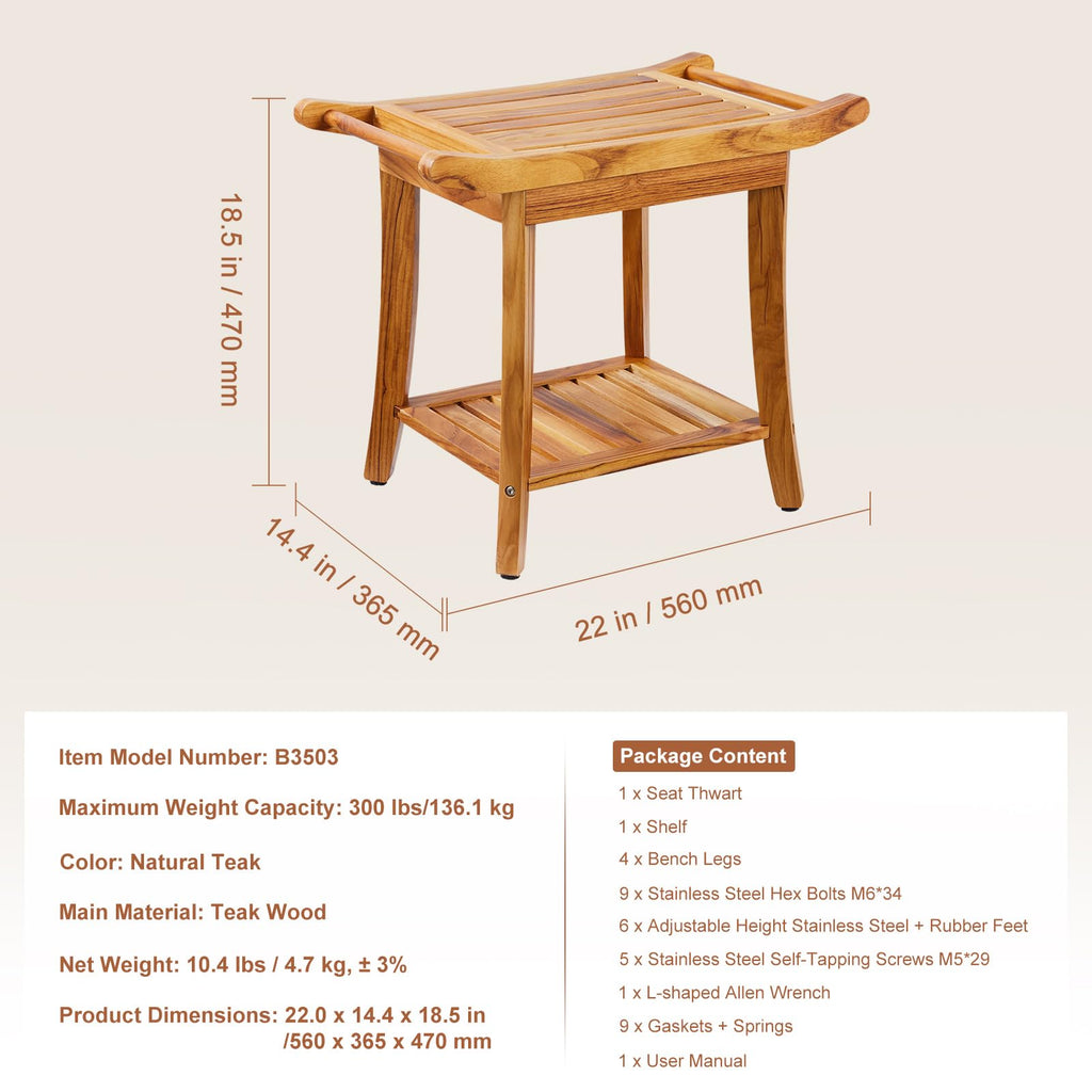 Teak Shower Bench with Storage Shelf F413368