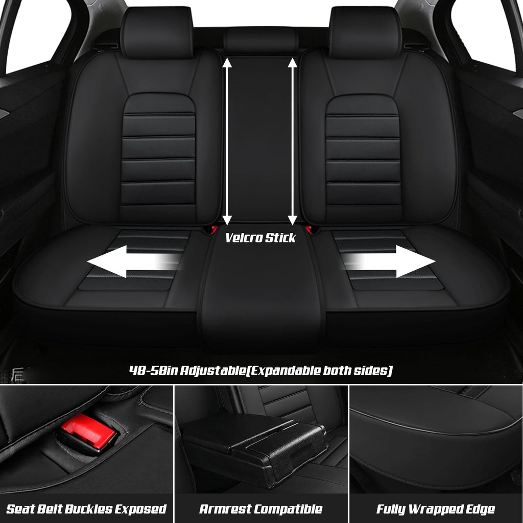 Waterproof Nappa Leather Full Coverage Car Seat Covers Full Set Black Red T204793