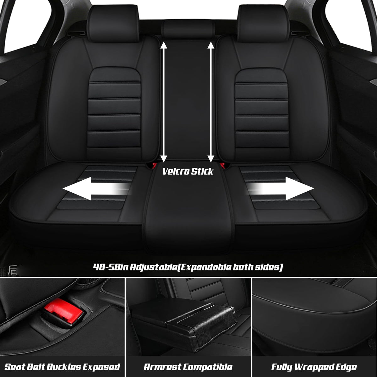 Waterproof Nappa Leather Full Coverage Car Seat Covers Full Set Black Red T204793
