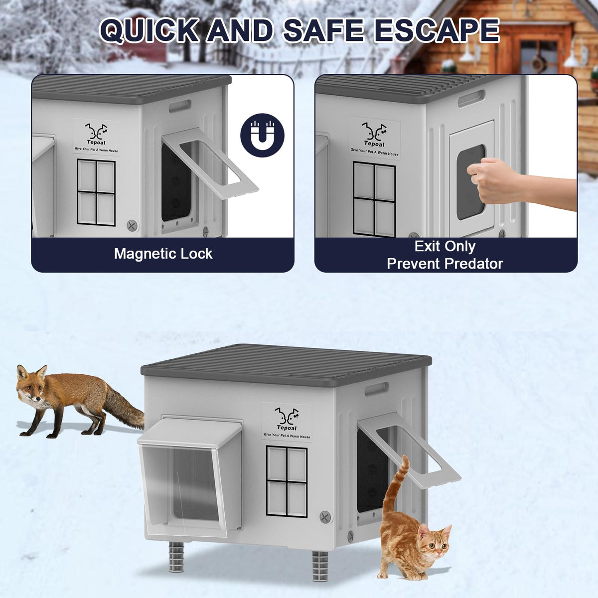 Heated Cat House with Safety Escape Doors and Heating Pads F96613