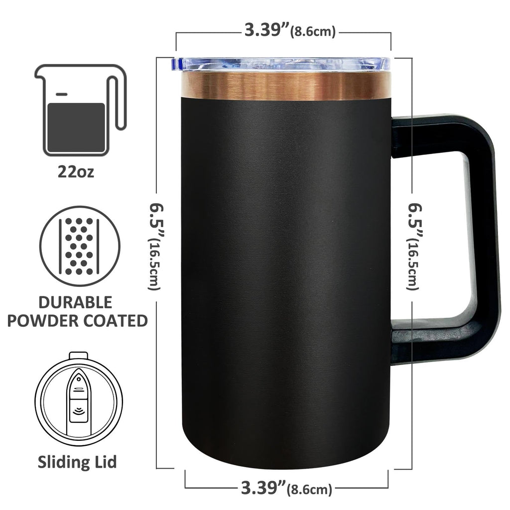 22oz Insulated Coffee Mug with Handle and Lid Black A2167