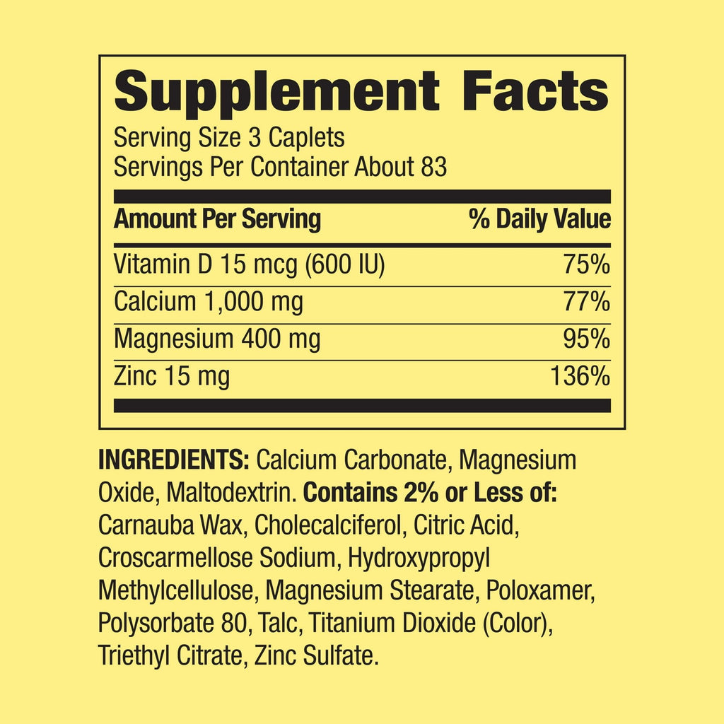Calcium Magnesium Zinc with D3 Caplets 250ct Q645