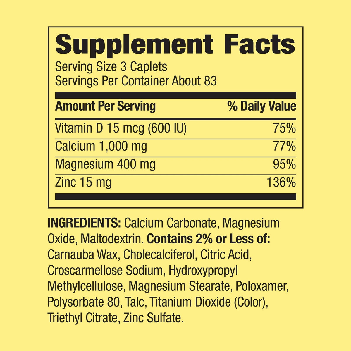 Calcium Magnesium Zinc with D3 Caplets 250ct Q645