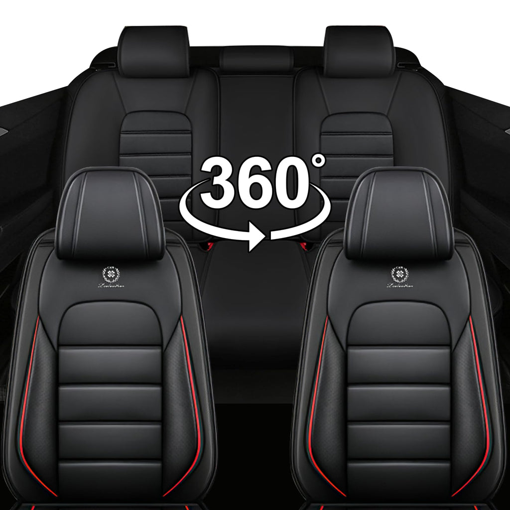 Waterproof Nappa Leather Full Coverage Car Seat Covers Full Set Black Red T204793