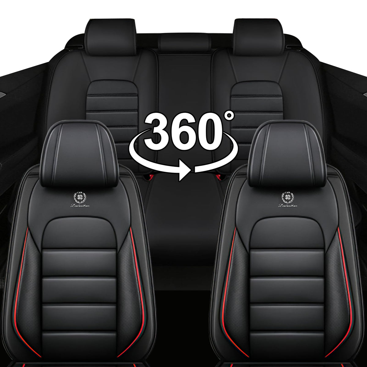 Waterproof Nappa Leather Full Coverage Car Seat Covers Full Set Black Red T204793