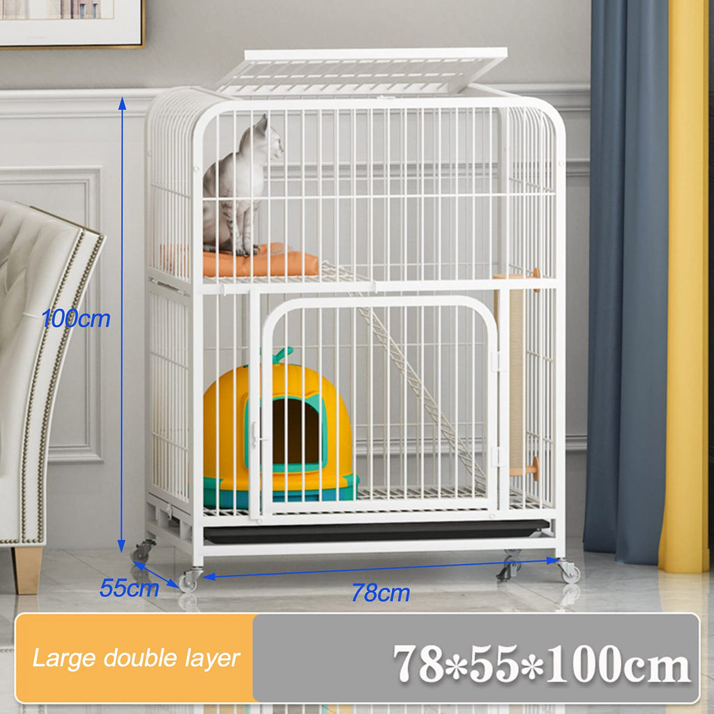 Large 3-Tier Metal Wire Cat Cage with Hammock and Casters B988418