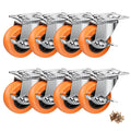 2" Plate Casters with Brake, 8 Pack PU Swivel Wheels T78983