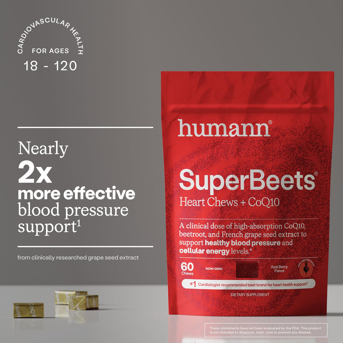 SuperBeets 5-in-1 Heart Chews 150mg CoQ10 60 Ct R5644