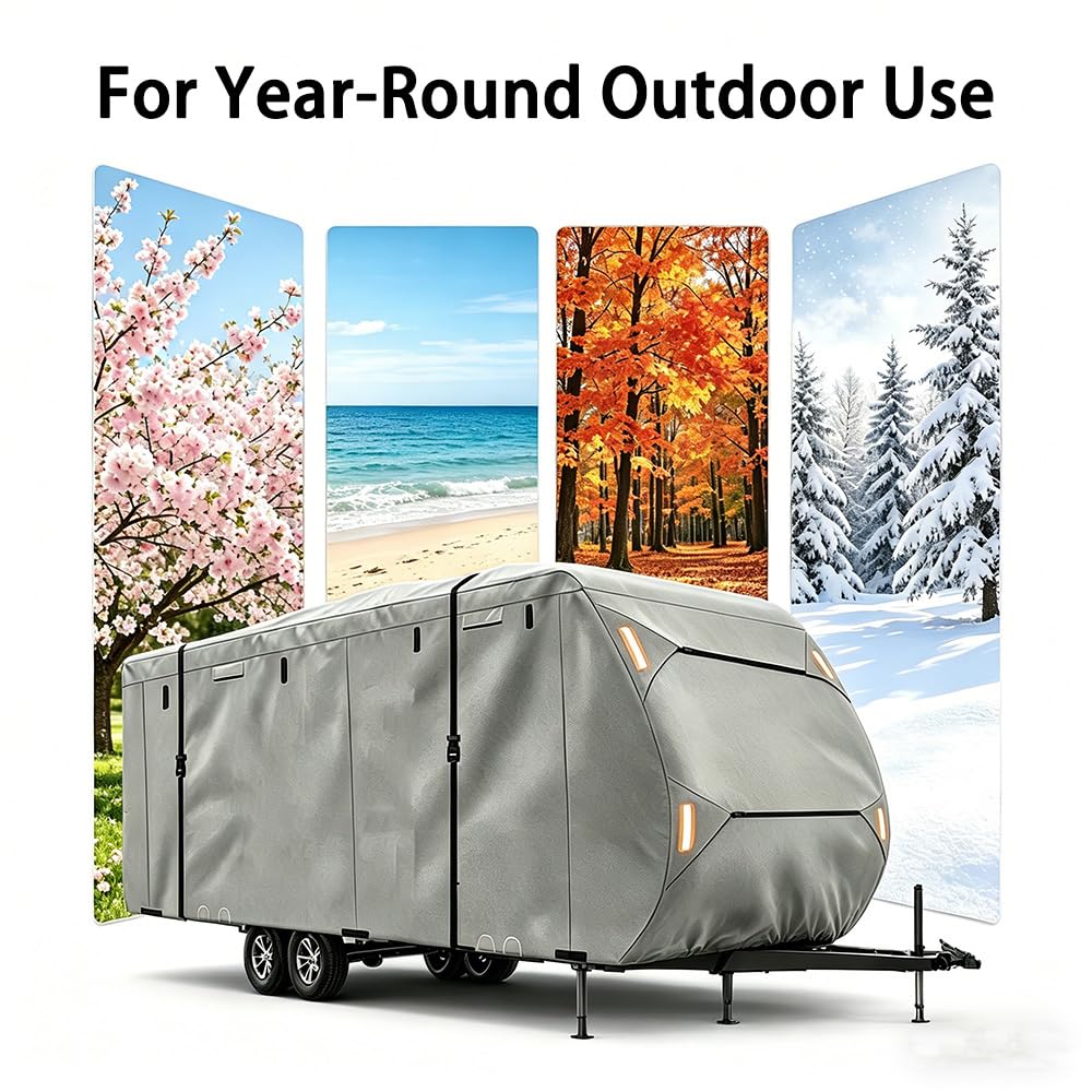 Waterproof 420D Travel Trailer Cover with Adjustable Straps R9988