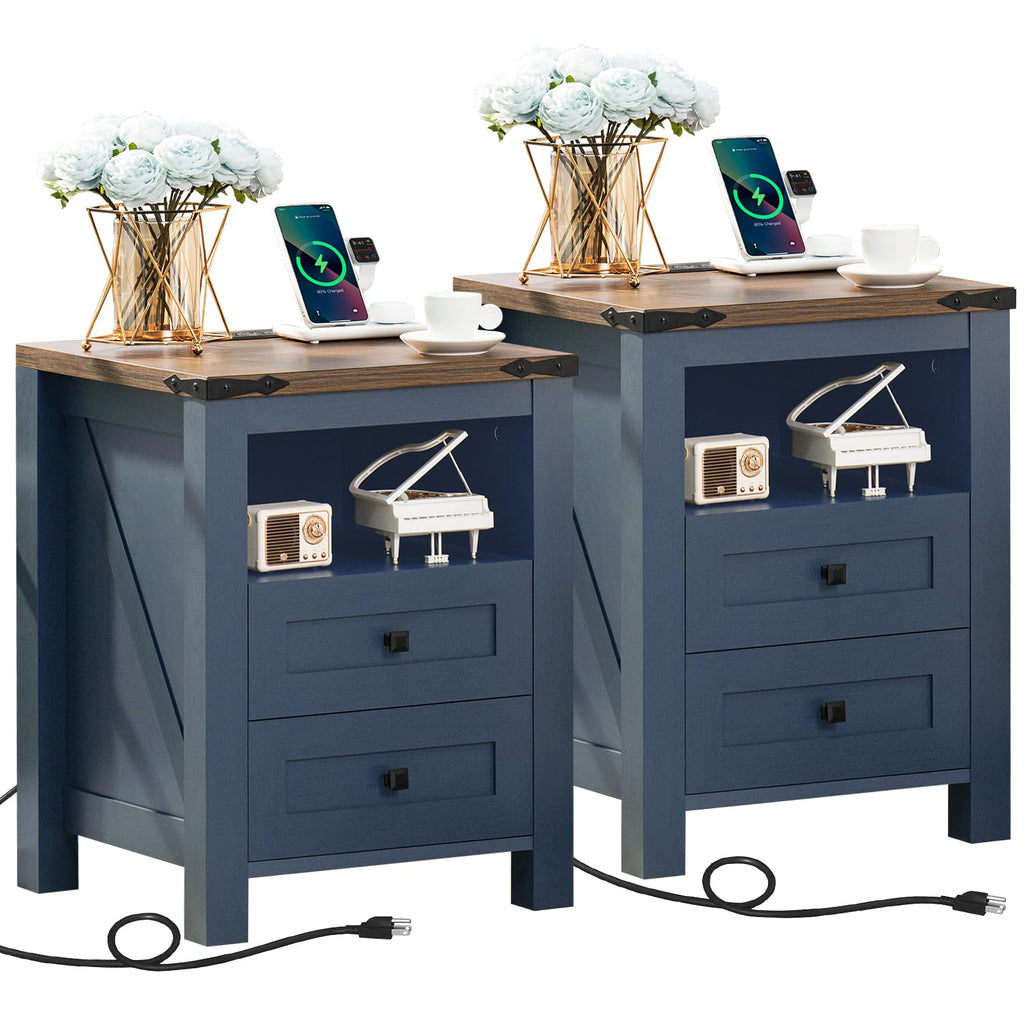 Set of 2 Nightstands with Charging Station and 2 Drawers C424