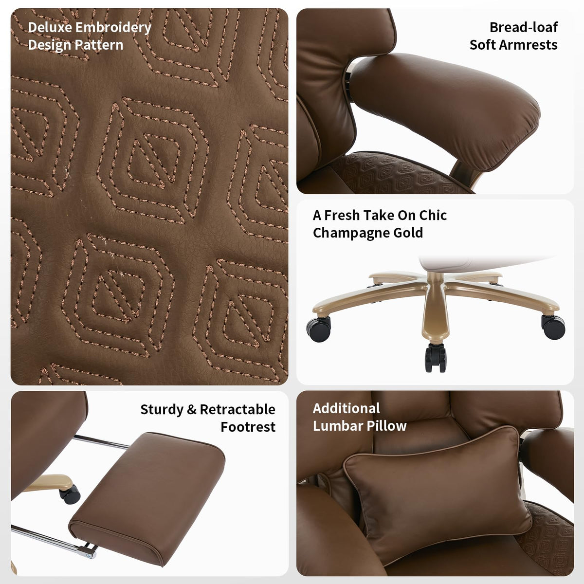 Big and Tall Ergonomic Office Chair with Footrest, 400LBS Capacity Brown PU Leather W3524